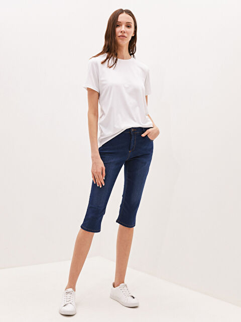 LCWAIKIKI Basic وسط عادي - رفيع - تفاصيل جيوب - بنطلون جينز كابري نسائي روديو - S19055Z8-309