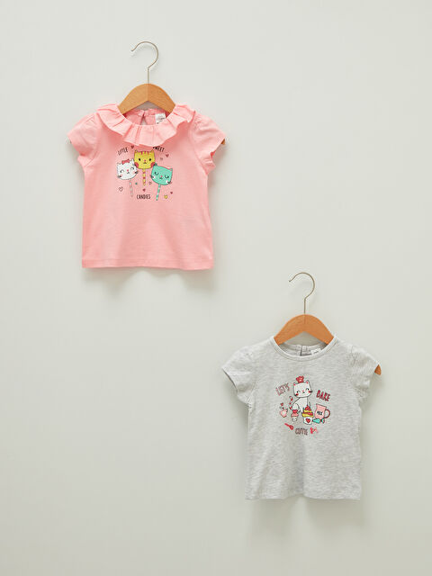 LCW baby Crew Neck Short Sleeve Printed Cotton Baby Girl T-Shirt 2 Pieces - S19164Z1-GAT
