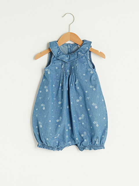 LCW baby Frilly Crew Neck Patterned Baby Girl Jean Jumpsuit - S19270Z1-LQQ