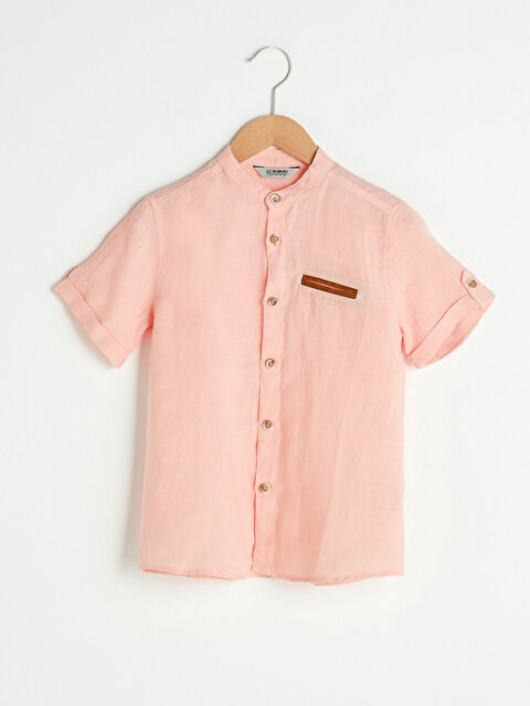 LCW Kids Grandad Collar Basic Short Sleeve Poplin Boy Shirt - S19698Z4-G73