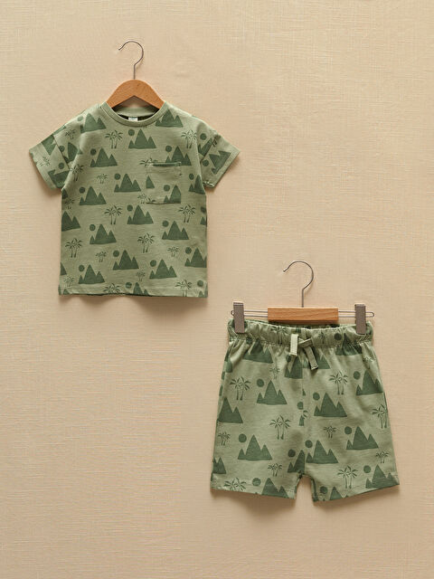 LCW baby Crew Neck Short Sleeve Printed Baby Boys' T-Shirt and Shorts 2 Pack Set - S19959Z1-LRF