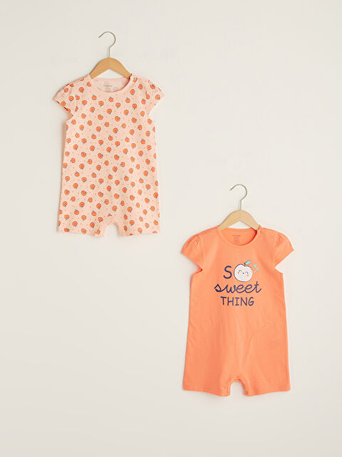 LCW baby جمبسوت قطن مطبوع برقبة دائرية وكم قصير لطفلة - عبوتان - S1AD16Z1-LSZ