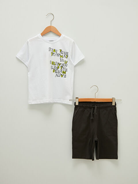 LCW Kids Crew Neck Printed Short Sleeve Boys' T-Shirt and Shorts - S1AP84Z4-JYX