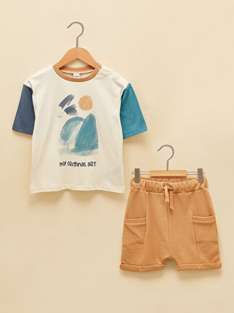 LCW baby Crew Neck Short Sleeve Printed Baby Boys' T-Shirt and Shorts 2 Pack Set - S1BV43Z1-QVK