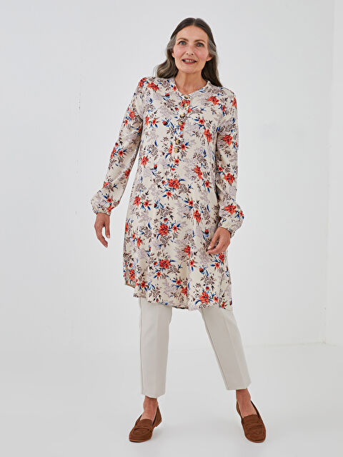 LCW Grace Henley Neckline Floral Printed Viscose Tunic - S1CF45Z8-LQC