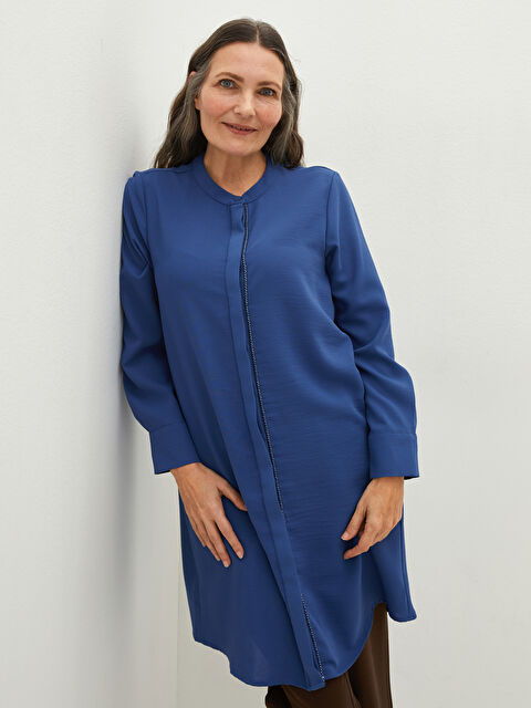 LCW Grace Grandad Collar Hidden Button Closure Long Sleeve Women's Tunic - S1CF48Z8-HRQ