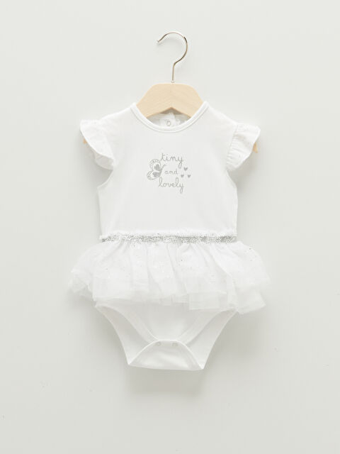 LCW baby Crew Neck Short Sleeve Printed Tulle Skirt Baby Girl Snap Button Body - S1CH01Z1-FFB