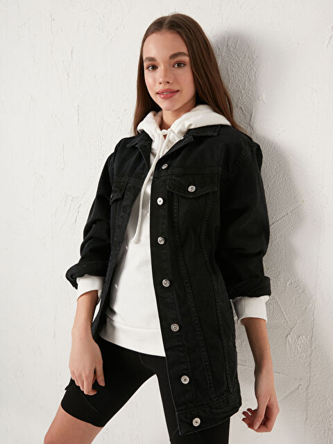 LCW Vision Women's Button-Down Long Sleeve Jean Jacket