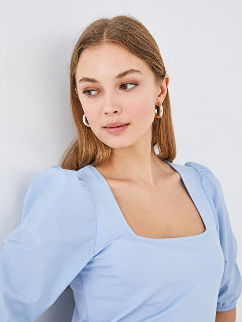 LCW Vision Square Collar Plain Short Sleeve Women's Blouse - S1DJ40Z8-FH0