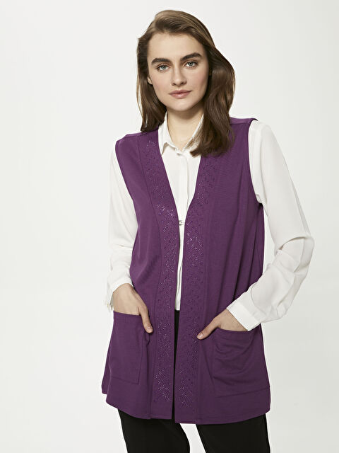 LCW Grace V Neck Stone Printed Sleeveless Pocket Detailed Women's Vest - S1DK30Z8-HPU