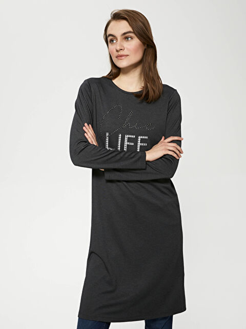 LCWAIKIKI Basic Crew Neck Stone Printed Long Sleeve Women's Tunic - S1DK58Z8-L8N