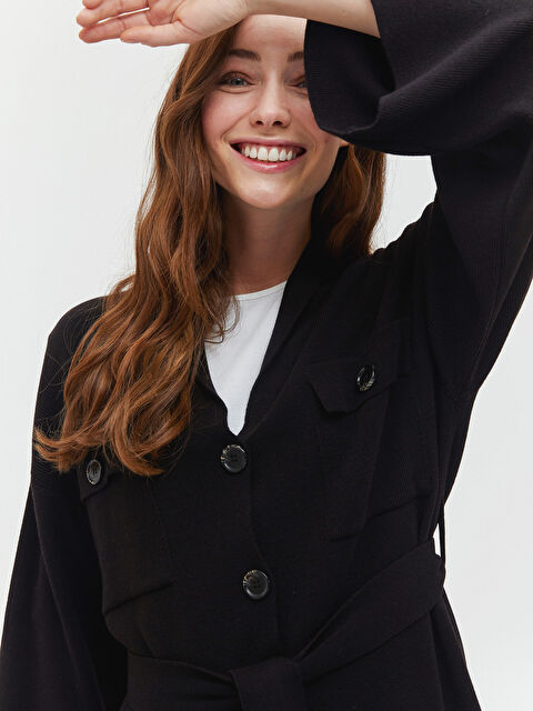 LCWAIKIKI Classic Shawl Collar Waist Belted Pocket Detailed long Sleeve Women's  Cardigan - S1DO54Z8-CVL