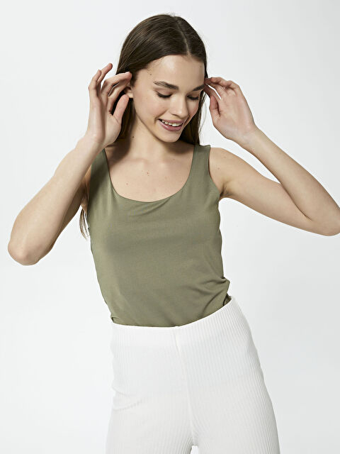 LCW Vision U Neck Plain Strappy Women's Tank Top - S1ED39Z8-GWK