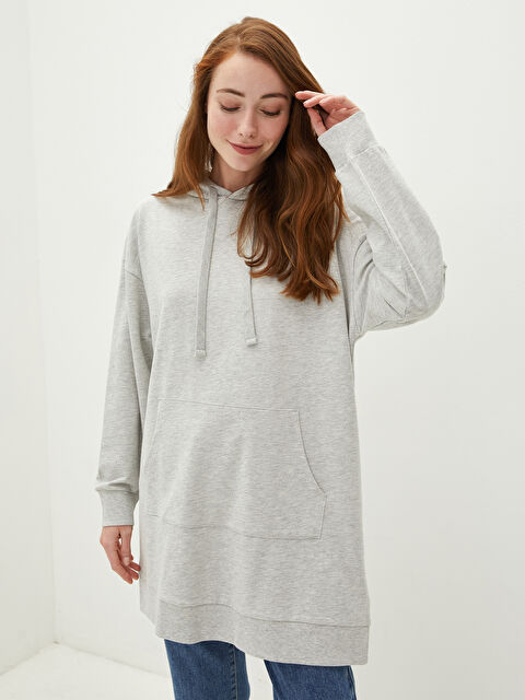 LCW Modest Hooded Collar Straight Long Sleeve Women's Sweatshirt Tunic - S1ER57Z8-F8Y