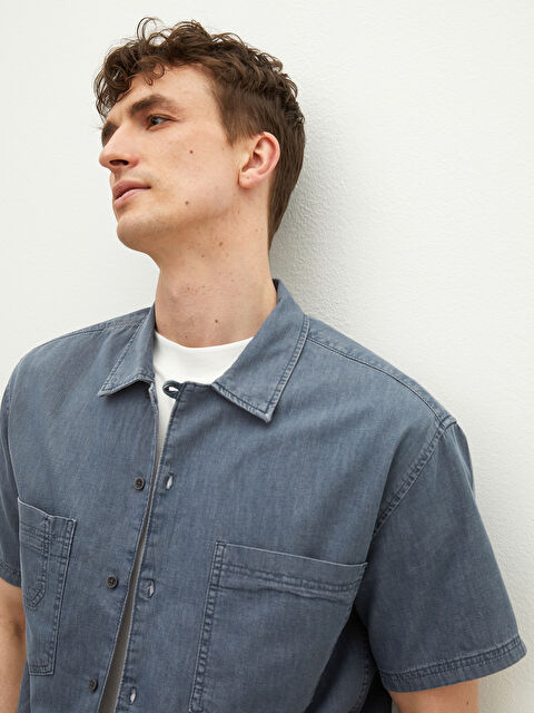 XSIDE Relaxed Fit Short Sleeve Men's Denim Shirt - S1ET51Z8-GRD