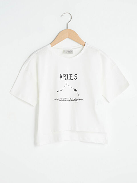LCW Kids Crew Neck Aries Zodiac Printed Short Sleeve Girls T-Shirt - S1EV55Z4-FDU
