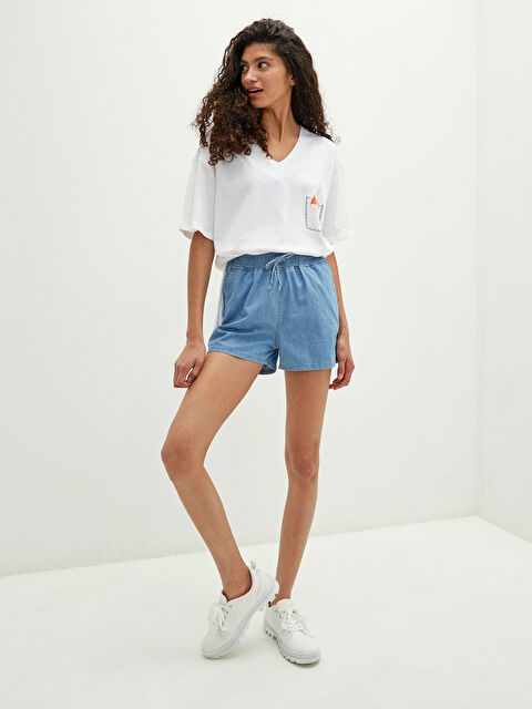 LCW Jeans Elastic Waist Straight Pocket Detailed Rodeo Jean Shorts For Women - S1FC52Z8-507