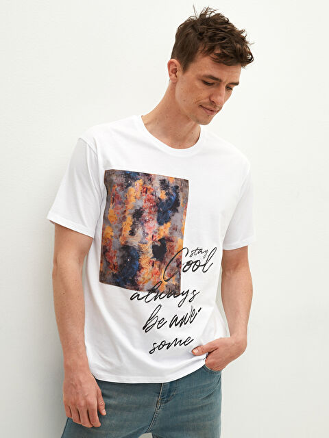 XSIDE Crew Neck Short Sleeve Printed Combed Cotton Men's T-shirt - S1G086Z8-Q6K