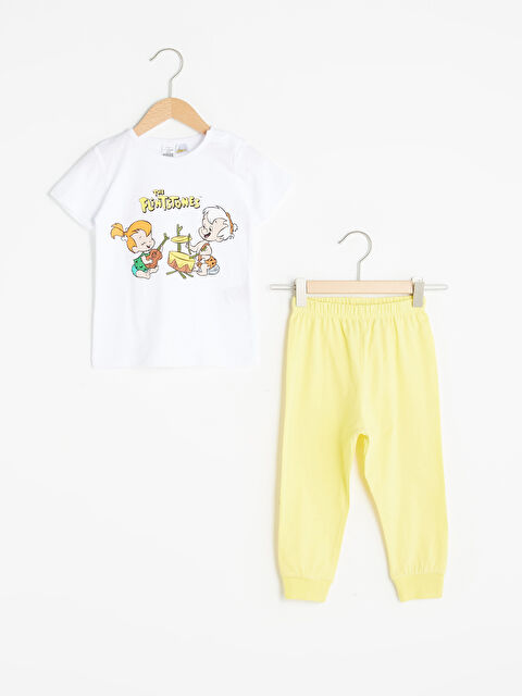 LCW baby Bisiklet Yaka Kısa Kollu Taş Devri Baskılı Pamuklu Kız Bebek Pijama Takımı - S1G778Z1-E5X