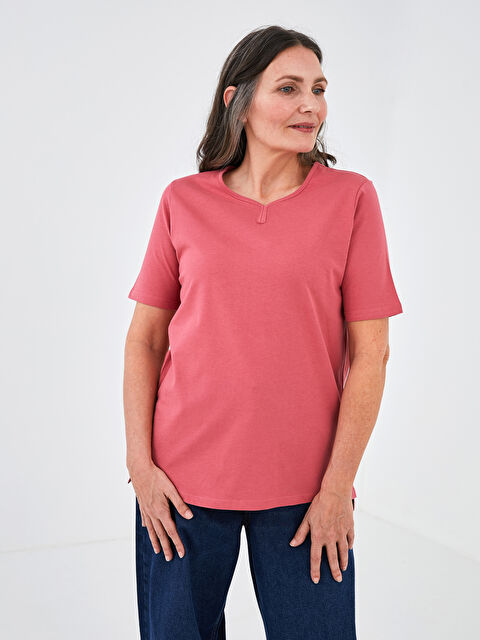 LCW Grace V Neck Straight Short Sleeve Cotton Women's T-Shirt - S1G925Z8-H3Y