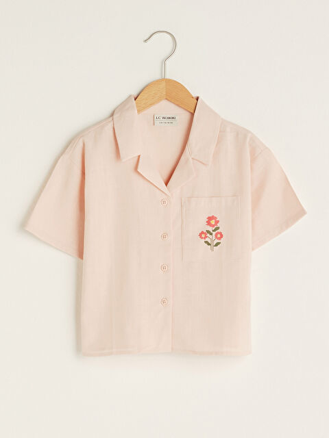 LCW Kids قميص بناتي بوبلين بأكمام قصيرة وتفاصيل تطريز - S1G984Z4-G2J