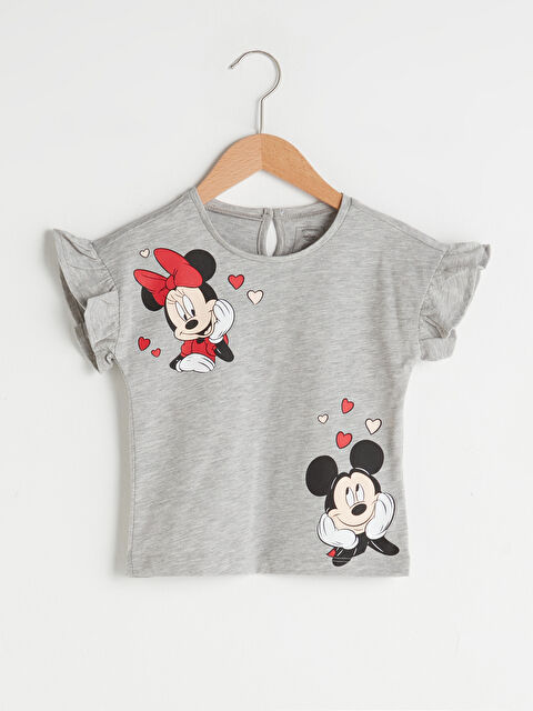 LCW baby Crew Neck Short Sleeve Minnie and Mickey Mouse Printed Baby Girl T-Shirt - S1GA95Z1-LAL