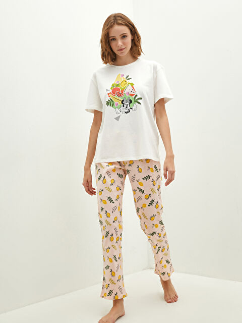 LCW DREAM Crew Neck Minnie Mouse Printed Short Sleeve Cotton Women's Pajamas Set - S1GD20Z8-LSZ