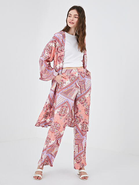LCW Vision Pocket Detailed Printed Wide Leg Women Trousers - S1GF09Z8-LT4