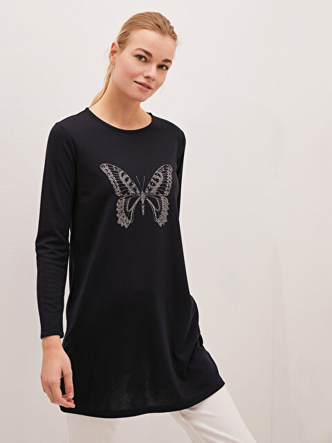 LCWAIKIKI Basic Crew Neck Printed Long Sleeve Women's Tunic - S1GF53Z8-LBF