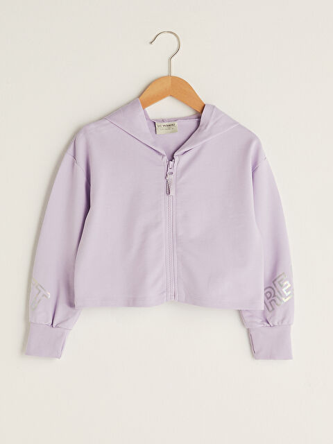 LCW Kids سويت شيرت بسحاب مطبوع بكابوش كم طويل للبنات - S1GM73Z4-G0W