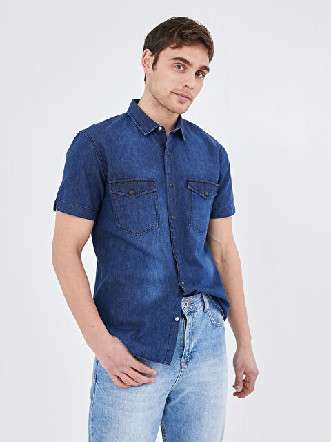 LCW Jeans Slim Fit Short Sleeve Men Jean Shirt - S1GO66Z8-H45