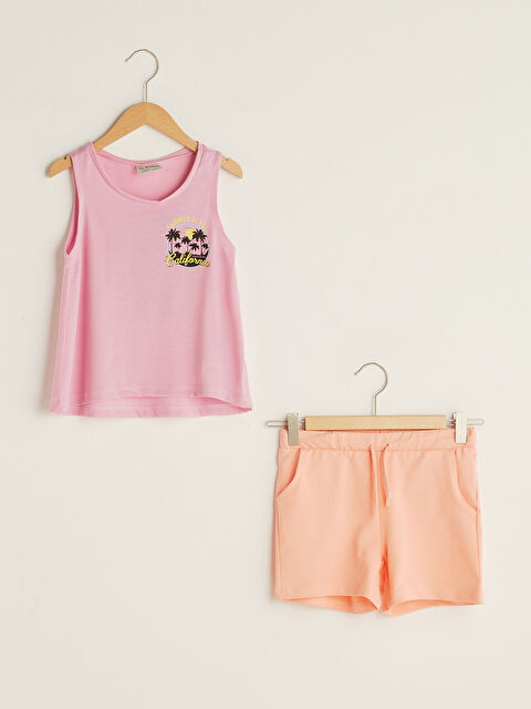 LCW Kids Crew Neck Printed Girl's Undershirt and Shorts - S1H809Z4-G4X