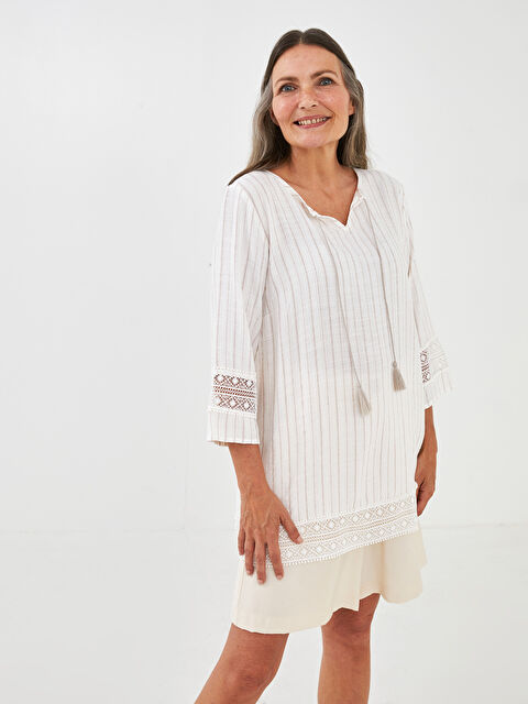 LCW Grace Bağlamalı Yaka Çizgili Nakış Detaylı Kadın Bluz - S1HA19Z8-LE8