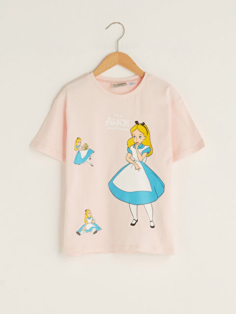 LCW Kids Crew Neck Alice Printed Short Sleeve Cotton Girls T-Shirt - S1HB57Z4-FUG