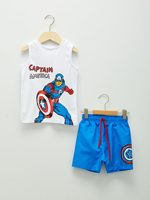 LCW baby Bisiklet Yaka Captain America Baskılı Erkek Bebek File Detaylı Yüzme Takım - S1HF81Z1-E5X