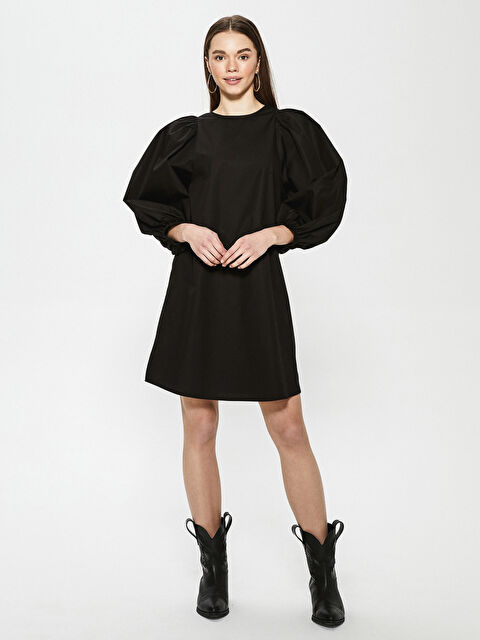 LCW Vision Crew Neck Straight Balloon Sleeve Poplin Women's Dress - S1HJ05Z8-CVL