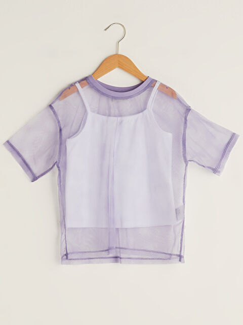 LCW Kids Crew Neck Basic Short Sleeve Girl's Tulle T-Shirt and Athlete - S1HK07Z4-LSC