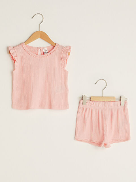 LCW baby Crew Neck Self-Patterned Baby Girl T-Shirt and Shorts 2-Piece Set - S1I587Z1-G21