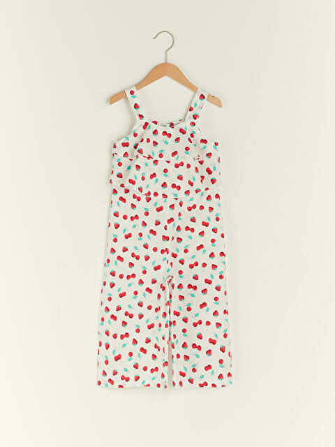 LCW Kids Square Neck Patterned Strappy Poplin Girl Jumpsuit - S1IB43Z4-LRA