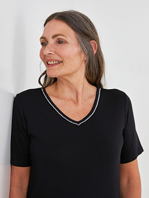 LCW Grace V-Neck Plain Short Sleeve Women's Blouse - S1JA15Z8-CVL