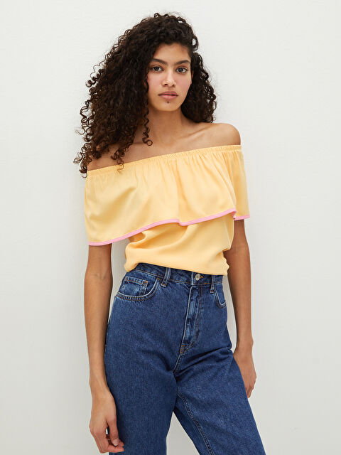 LCW Casual Boat Neck Ruffle Detailed Viscose Women Blouse Mother Daughter Combination - S1JB05Z8-G8W