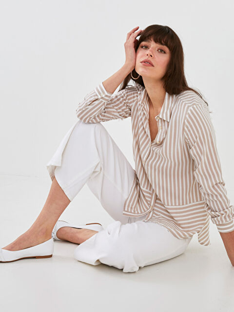 LCWAIKIKI Classic Striped Front Buttoned Long Sleeve Viscose Women's Shirt - S1JM93Z8-LE8