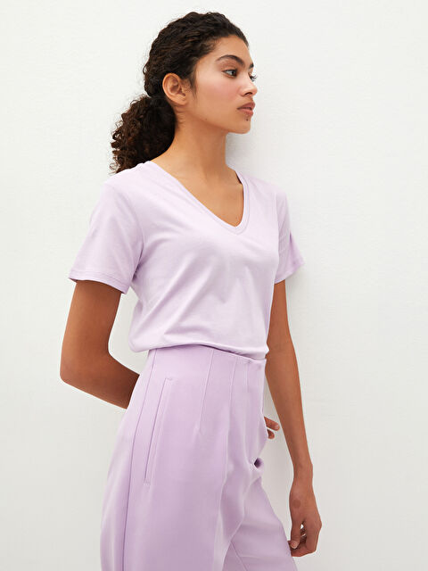 LCW Vision V-Neck Plain Short Sleeve Women's T-Shirt - S1JQ59Z8-FMN