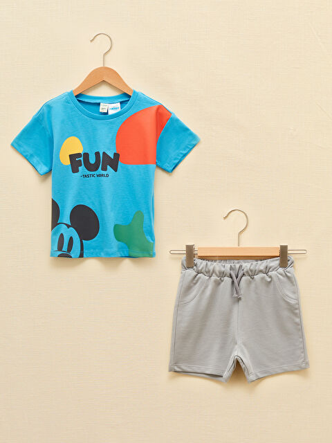 LCW baby Crew Neck Short Sleeve Mickey Mouse Printed Baby Boys' T-Shirt and Shorts 2 Pack Set - S1KB37Z1-GWF
