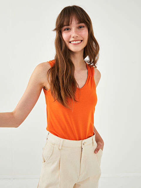 LCW Vision Women V-Neck Sleeveless Plain Singlet - S1KC54Z8-GFZ