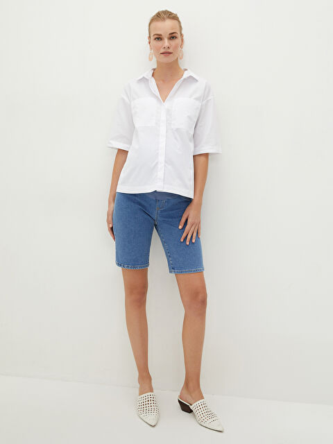 LCWAIKIKI Maternity شورت جينز حوامل روديو سادة بجيوب وتصميم مريح للبطن - S1KM77Z8-507