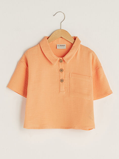 LCW Kids Basic Shirt Collar Short Sleeve Girls Blouse - S1KP38Z4-FLF