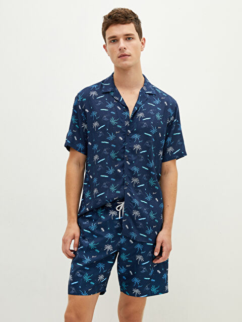 XSIDE Slim Fit Printed Short Sleeve Viscose Men's Shirt - S1KR77Z8-LSJ