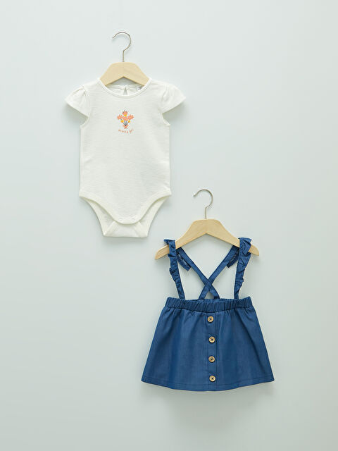 LCW baby Crew Neck Short Sleeve Baby Girl Snap Fastener Body and Skirt 2-Pack Set - S1KV89Z1-JHM