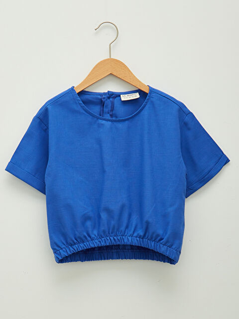 LCW Kids بلوزة قطنية برقبة دائرية أساسية كم قصير للبنات - S1L643Z4-GZ1